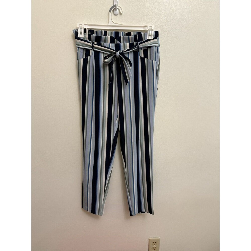 SOHO Apparel Paper Bag Pants Pull On Wide Leg Striped Tie Size Small